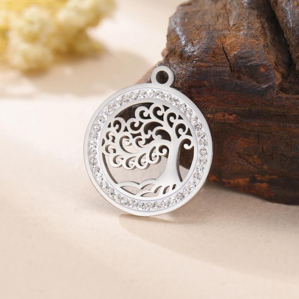Xiaomi 3pcs/lot Amulet Tree of Life Round Clear Zircon Pendant Stainless Steel Gold Color Charms for Necklace Earring Jewelry Making