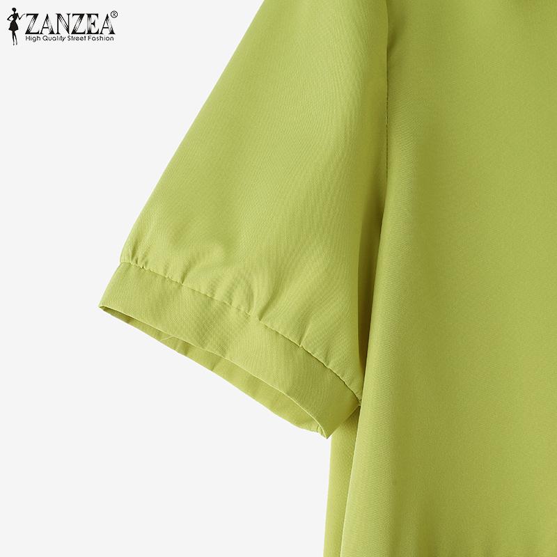 ZANZEA Women Casual Turn Down Collar Solid Color Short Sleeve Blouse