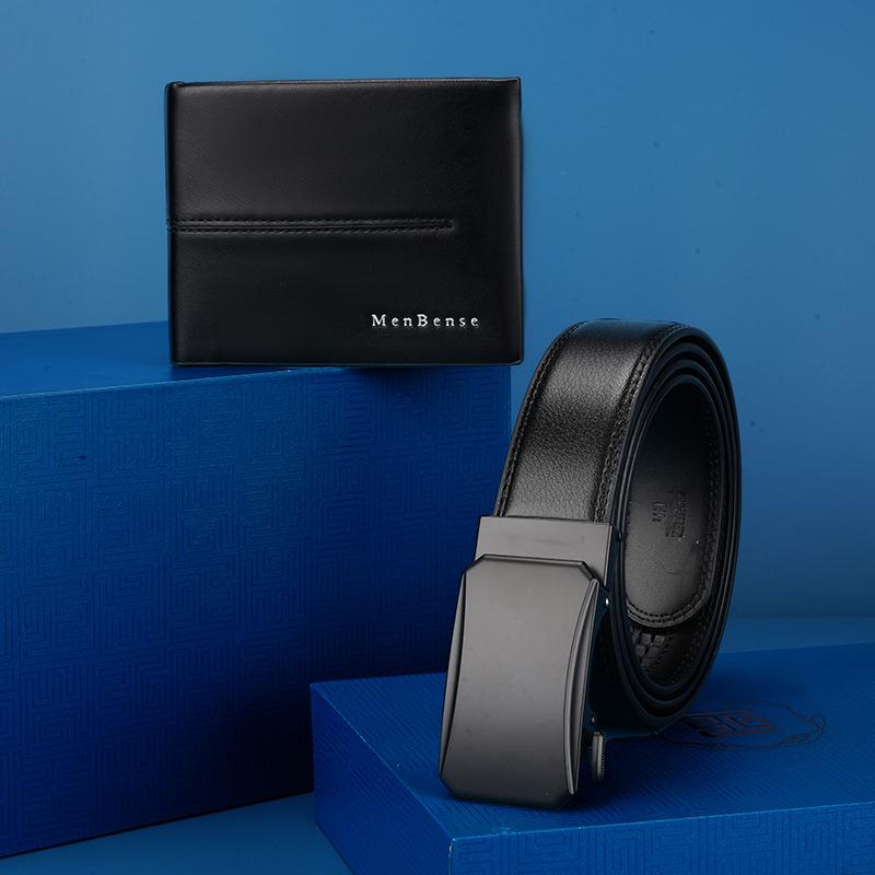 Men s Genuine Leather Belt & Wallet Gift Box Set - Automatic Buckle, High-End, Fashionable, Simple. 115 cm