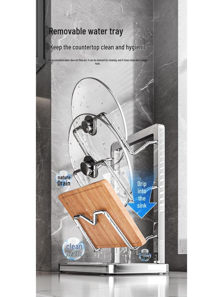 Multi-functional Kitchen Countertop Rack for Pot Lids, Spoons, and Spatulas