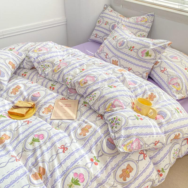 Class A maternal and infant grade super soft washed cotton bed sheet 4pcs set bed hat quilt cover student dormitory single
