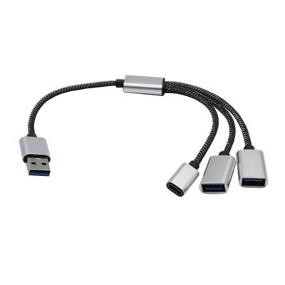 USB 2.0 Verlängerungskabel, 1 auf 3 Multiport-Adapter mit USB-C-Anschluss für Datenübertragung und Ladekabel Flexibles Kabel