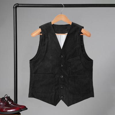 Yousheng Men Corduroy Vest Coat V-neck Sleeveless Single Breasted Buttons Waistcoat with Pockets Solid Color Vest Jacket
