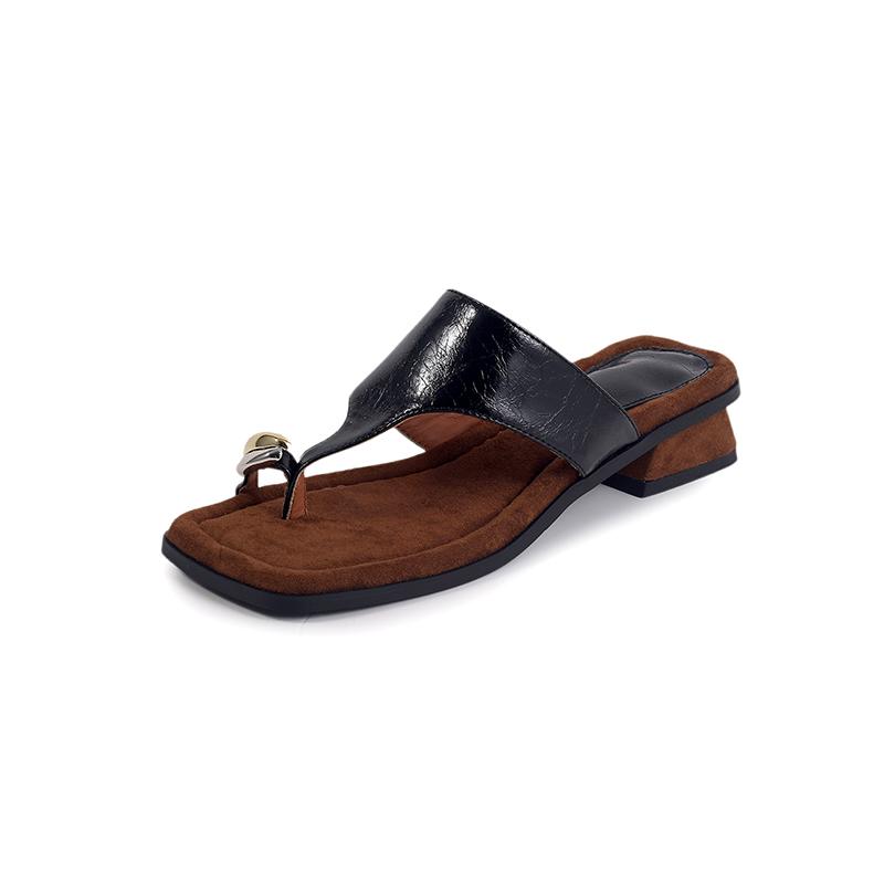 

Fashion Classic Thick Mid Heel Heels Flip Flops Women Casual Slippers High Quality Genuine Leather Sandals Women Pumps Sandals Women 40 чёрный