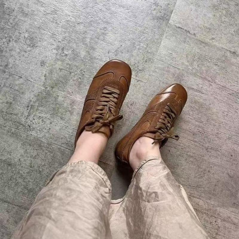 Fashion Femmes Cuir Allemand Trainers 2025 New Casual Jogging Sneakers Board Shoes Lace Up Flat Trainers Women's Outdoor Walking Shoes