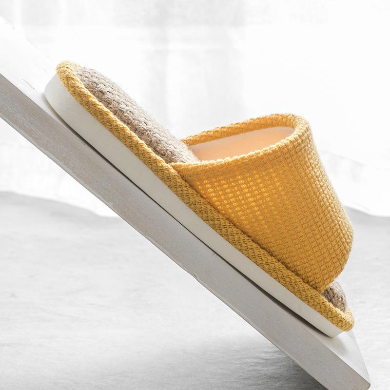 Summer home indoor couple linen slippers men and women open floor slippers non-slip soft bottom