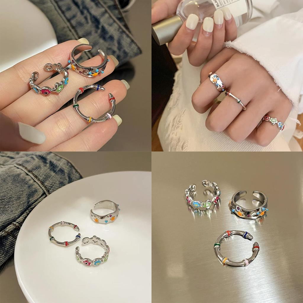 Elegant Geometric Design Colorful Flower And Star Ring For Trendy Women
