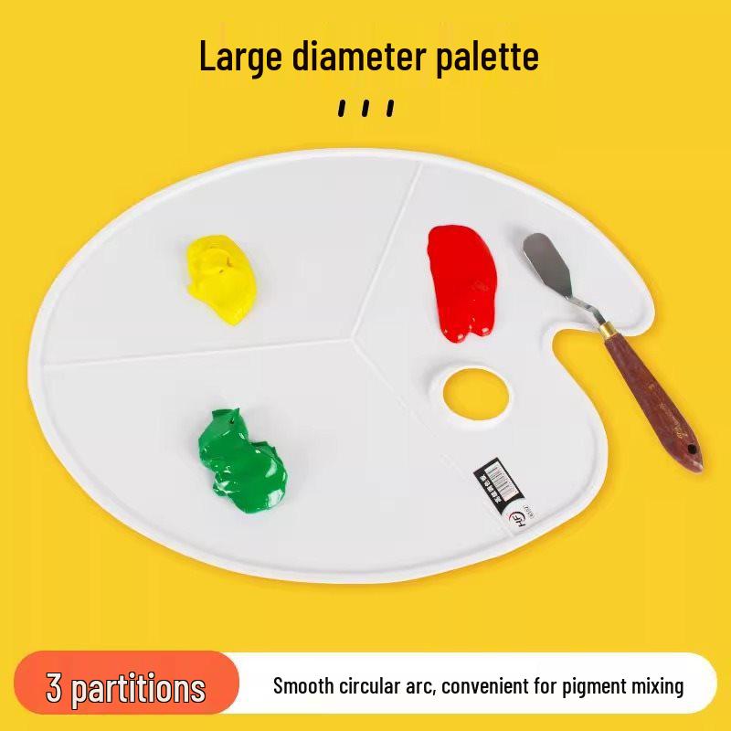 Thickened Large Oval Triple-Well Paint Mixing Palette for Students and Artists in Gouache, Watercolor, and Acrylic.