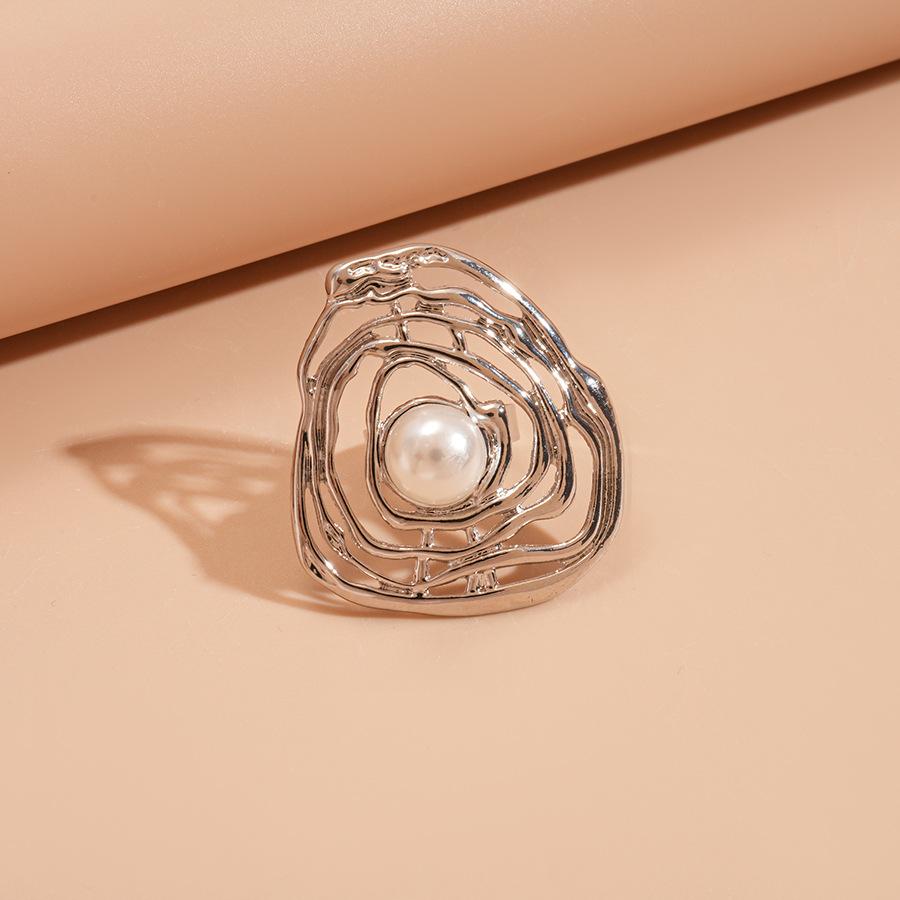 Imitation Pearl Irregular Hollow Round Open Ring Personalized Jewelry
