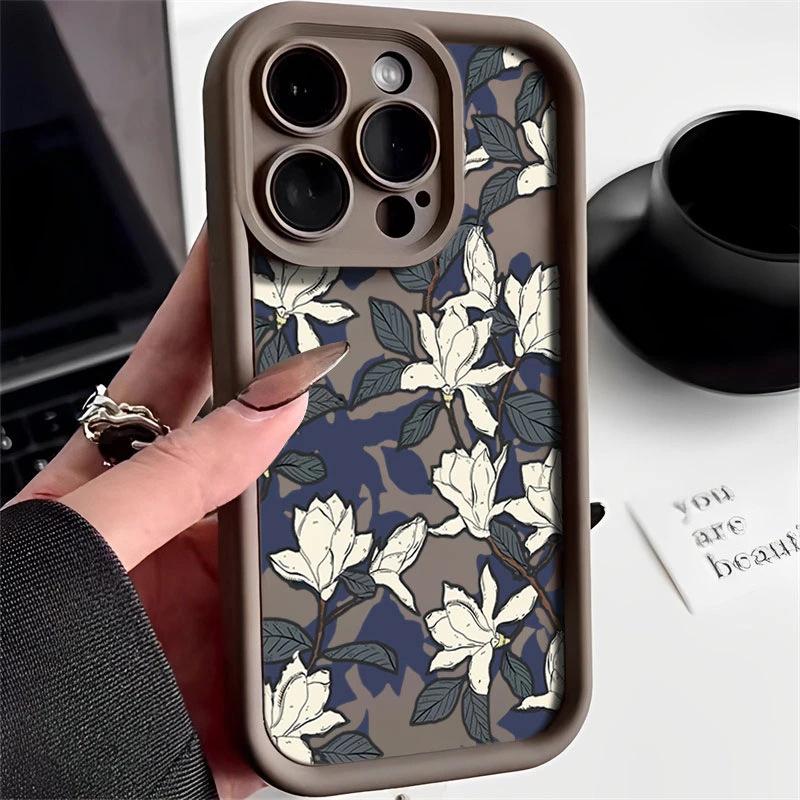 Oil painting white flower iPhone11Promax mobile phone case ladder applicable to Apple 11promax all-inclusive Tianyan 11