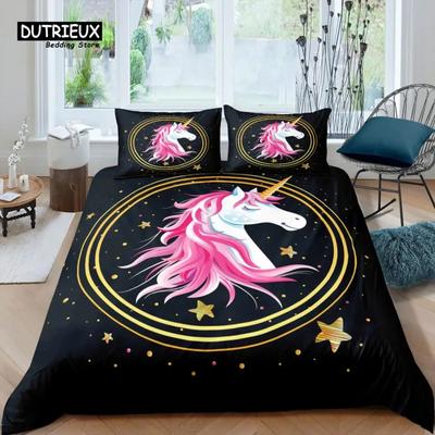 Home Living Luxury 3D Unicorn Bedding Set Flower Duvet Cover Pillowcase Queen and King EUUSAUUK Size Comforter Bedding