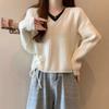 Knitted Sweater Women's Autumn  Winter Versatile Slimming V-neck Long Sleeved Fake Two-piece Drawstring Sweater