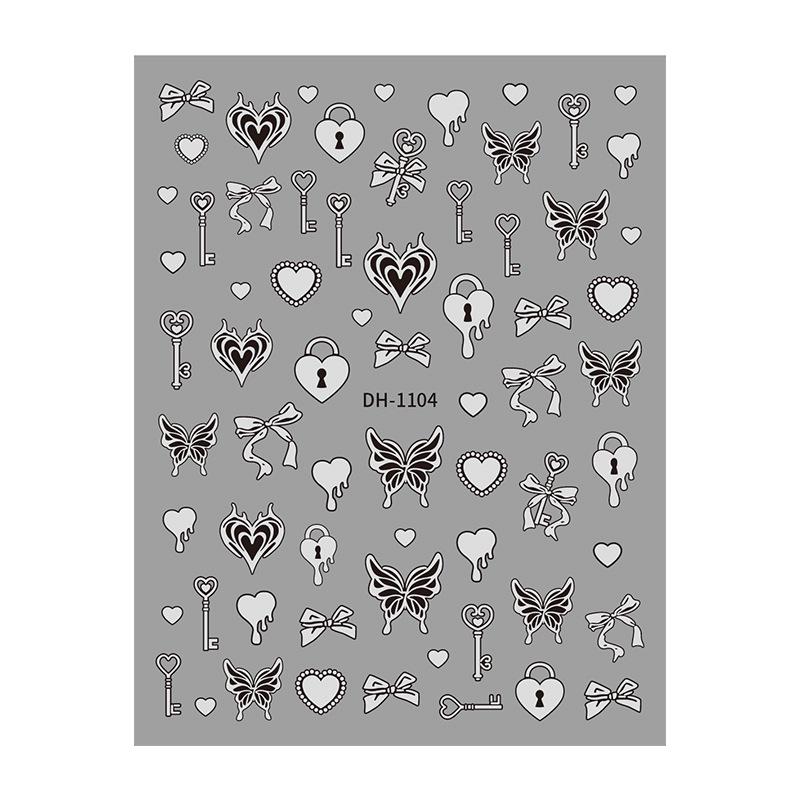 Redanco DH-1104 Dark Style 3D Heart & Butterfly Nail Art Stickers серебряный
