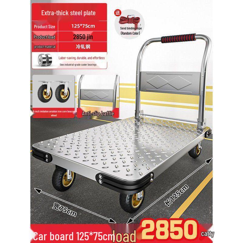 Folding Steel Hand Truck: Portable Flatbed Cart for Household Use