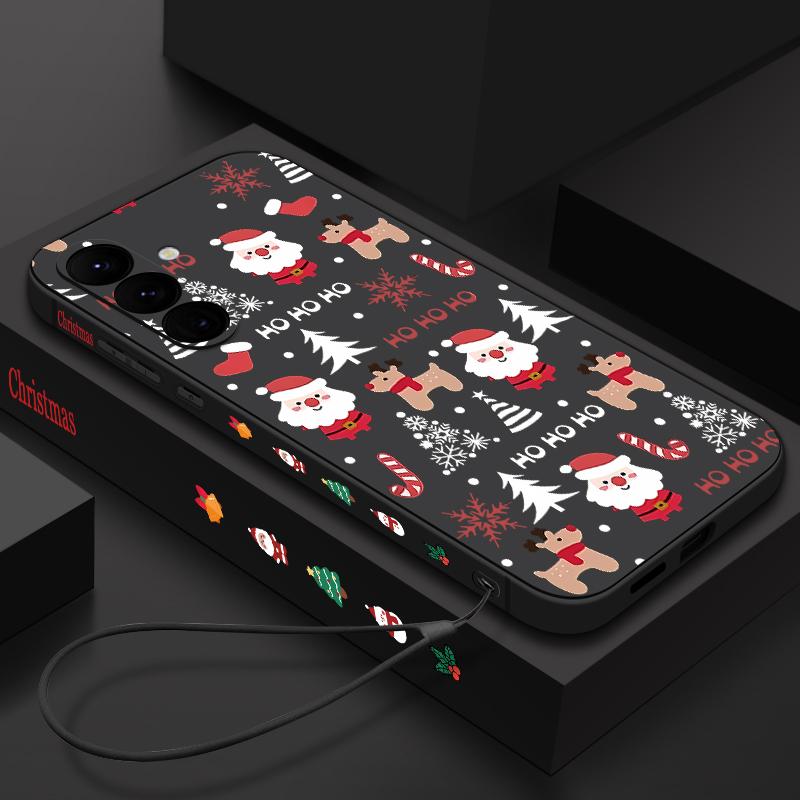 Christmas Deer Pattern Phone Case For Samsung Galaxy S24 S25 Ultra S23 S22 Ultra S21 S20 FE A14 A34 A15 A35 A52 A53 A54 A55 5G A16A36A56 Lanyard Cover