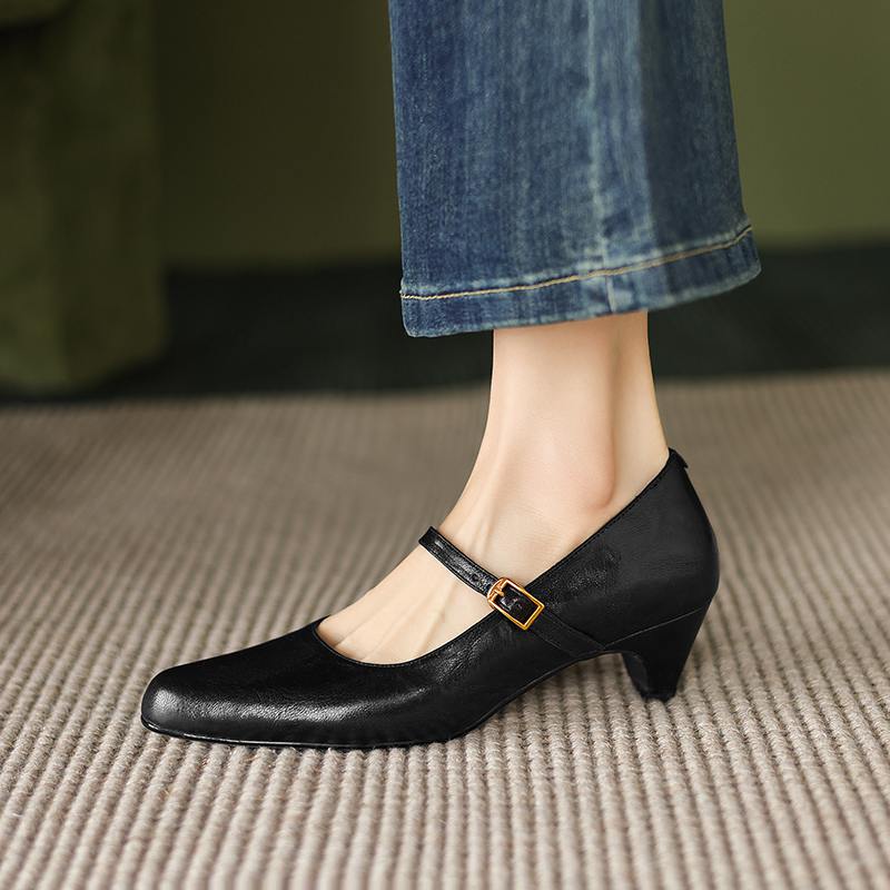 

Туфли-лодочки Krazing Pot Sheep Skin Summer Spring Autumn Winter на среднем каблуке для женщин с круглым носком Mary Janes Shallow Pumps 40