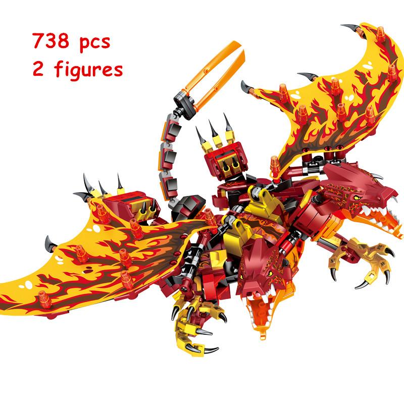 Phantom Ninja Ice Water Series Double-Headed Element Dragon Building Blocks Set Classic Cartoon Model Bricks Kit Child Toys Gift