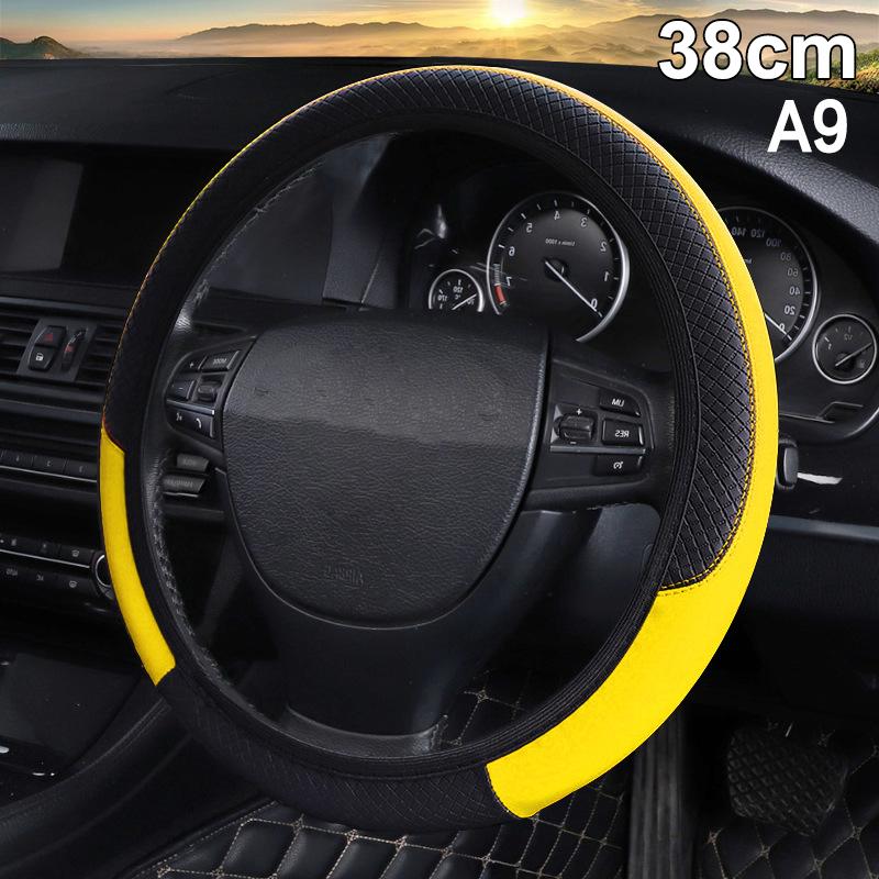 Universal 38cm Anti-slip Leather Car Steering Wheel Cover, Breathable & Durable Steering Wrap for Most Cars