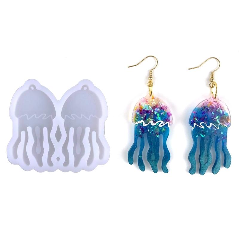 Glossy Shiny Earring Silicone Mould with Hole Jellyfish Shape Dangle Earring Epoxy Casting Mold for DIY Earrings Decor