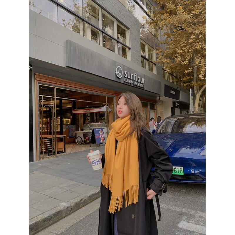 Solid Color Scarf Women's Winter Thickened Imitation Cashmere Scarf New Men's Shawl Wool Cashmere Scarf