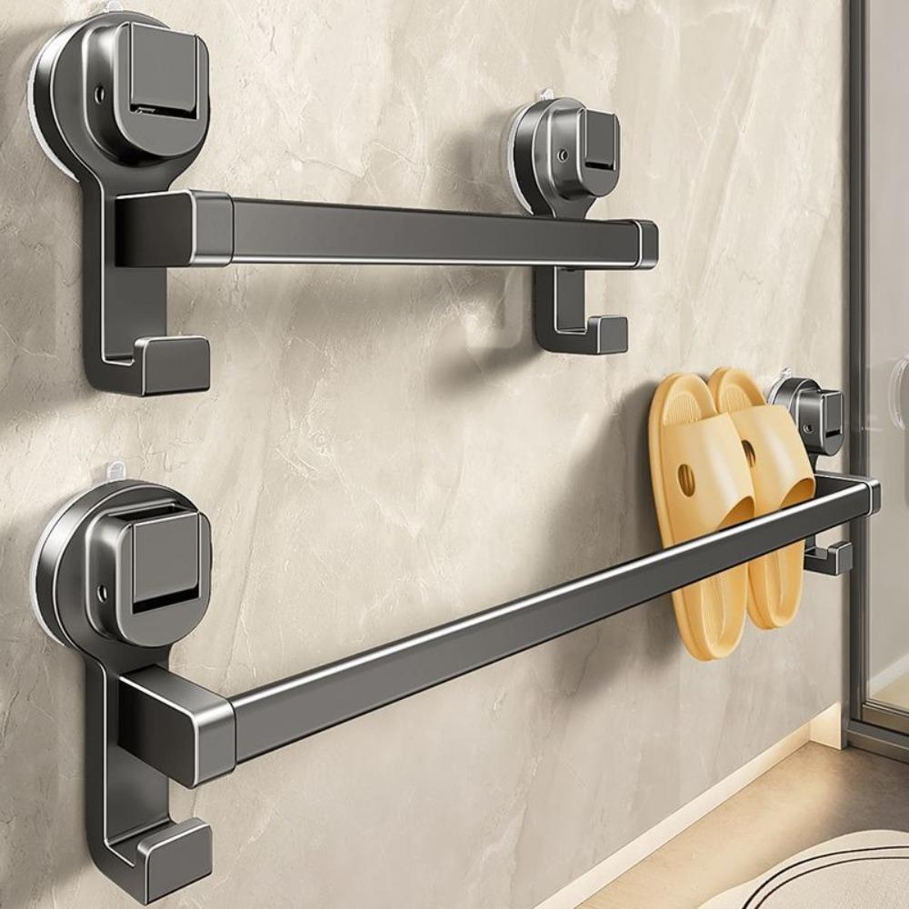 Punching Free Suction Cup Towel Pole Wall Mounted Towel Storage Hanger Bathroom Towel Rack  Kitchen