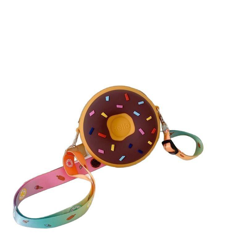 Donut Pattern Silicone Crossbody Pouch Soft Lightweight Kids Shoulder Bag for Storing Coins Keys Outdoor Play Use