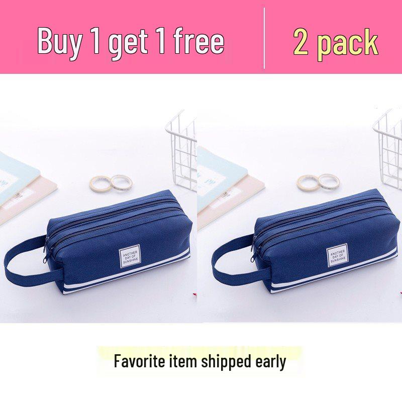 Ins Style Double Layer Canvas Pencil Case for Students - Simple, Creative Design with Zippers