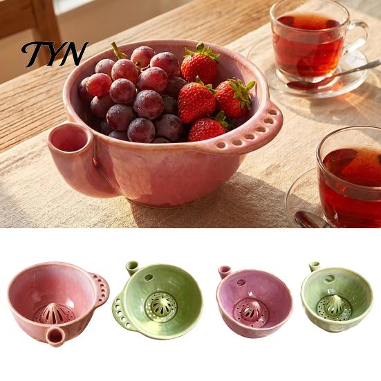 Ceramic Fruit Washing Bowl Berry with Detachable Juicing Cone &Drain Rack,Self Rinsing Drainage Basket for Produce Kitchen Countertop, Multifunctional