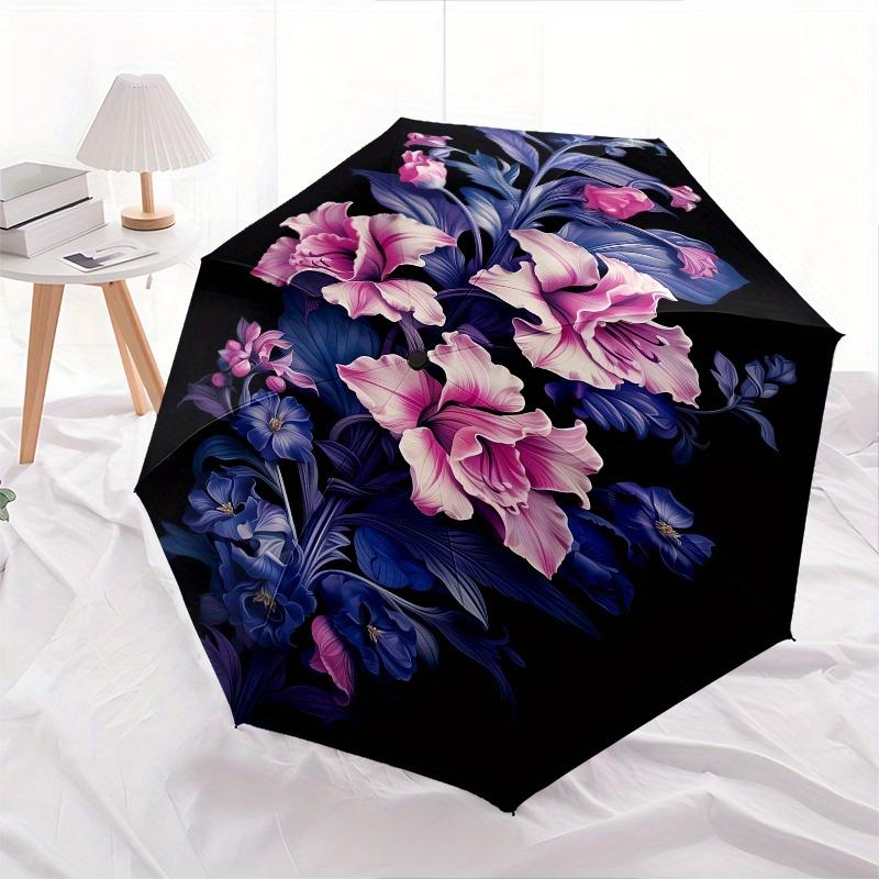 Floral Design Elegant Pattern Theme 8 Bone Hand Automatic Folding Umbrella, Compact and Portable Design, A Perfect Gift for Birthday, Christ
