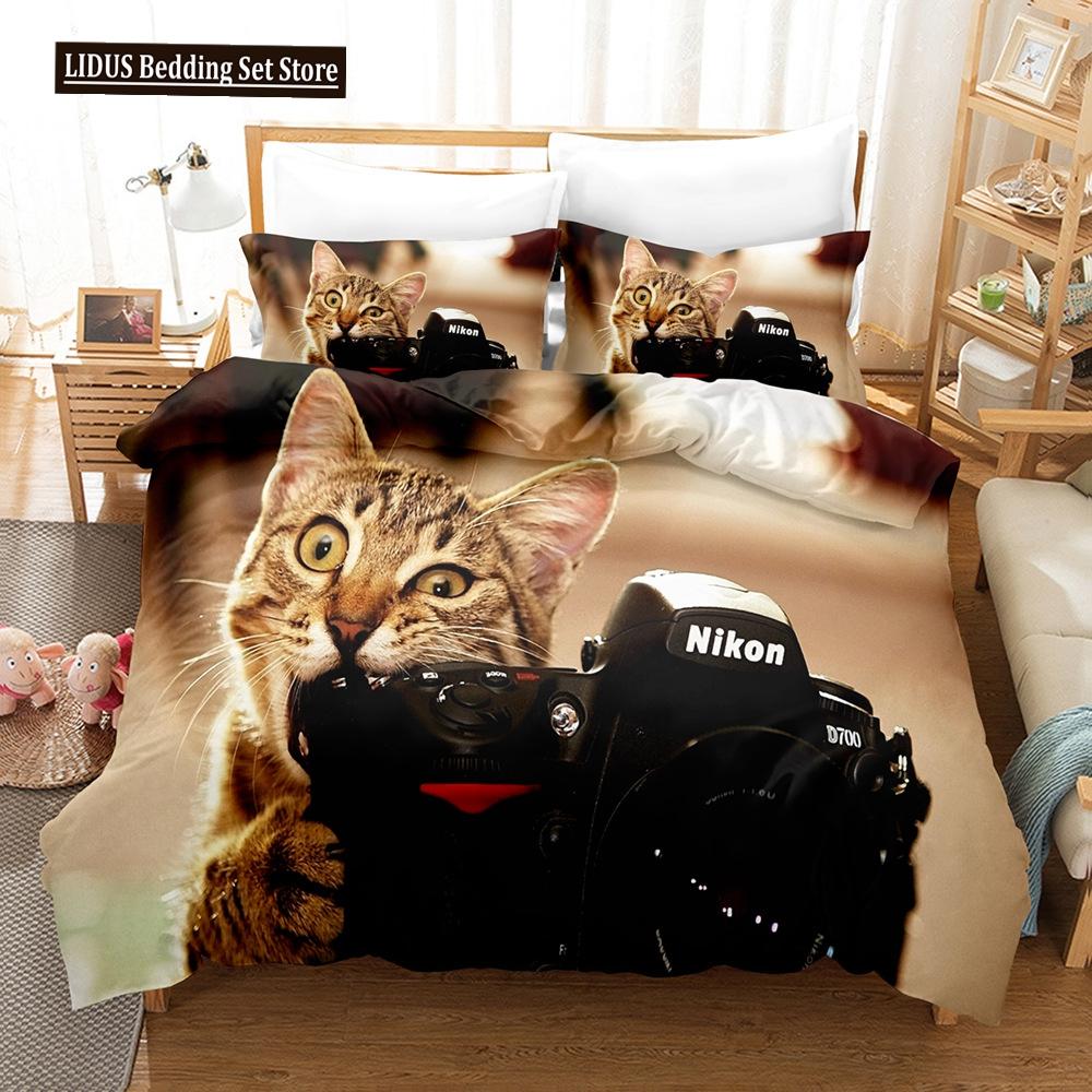 

Комплект пододеяльника для кошек размера Queen King для мальчиков и девочек, милый комплект постельного белья с принтом животных, спальня, тематика домашних животных, полиэстер, чехол для одеяла EU single(135x200cm)