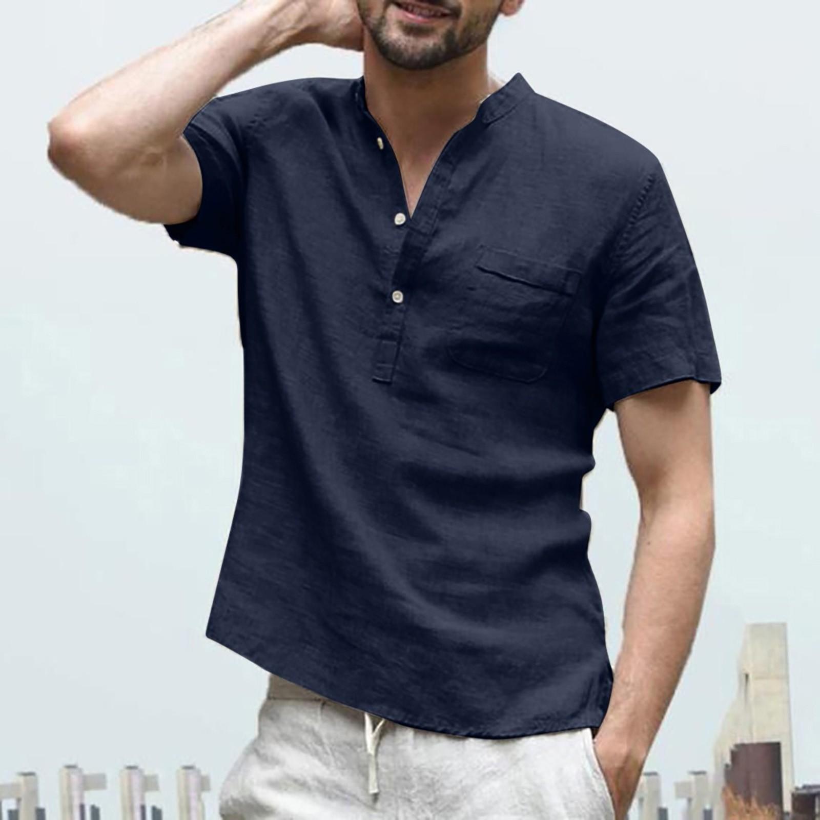 

Men s Baggy Cotton Linen Color Short Sleeve Retro T Shirts Tops Blouse S