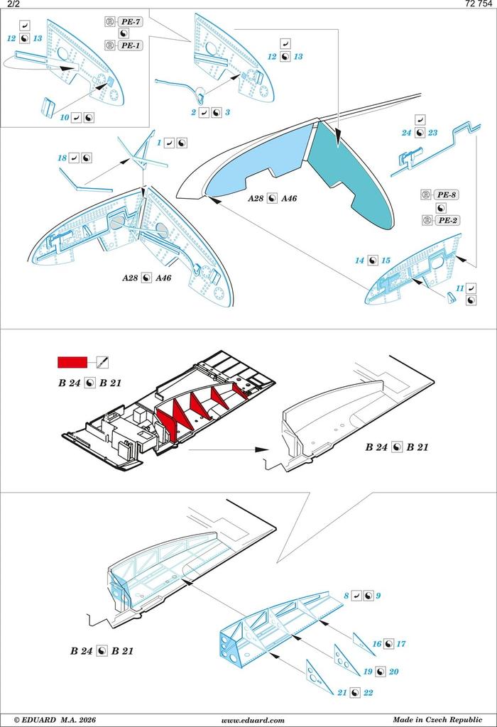 Eduard Grumman Avenger Folding Wing Etched Parts Plastic Model Parts EDU72754 1/72 TBF-1C (for HobbyBoss) (Aircraft)