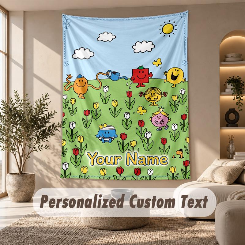 Mr. Men & Little Miss Tapestry, Personalized Custom Text, Wall Hanging Tapestry For Living Room Home Wall Decor