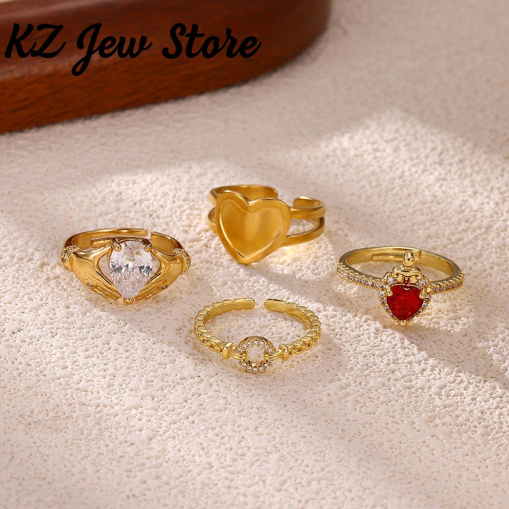 Anillos Reina Roja Cristal De Rodio Elegant Women Heart Zirconia Ring Stainless Steel Gold Color Jewelry Wedding Romantic Gift