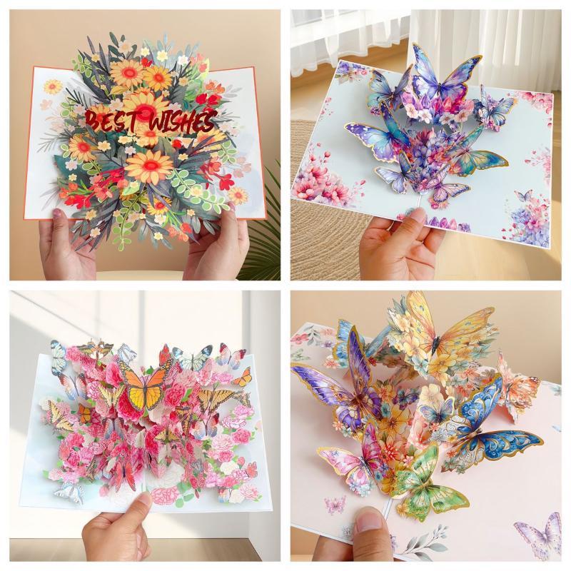 3D Fold Out Butterfly Flower Greeting Card Handmade High Quality Paper Up Card for Graduation Business Holiday Gifts