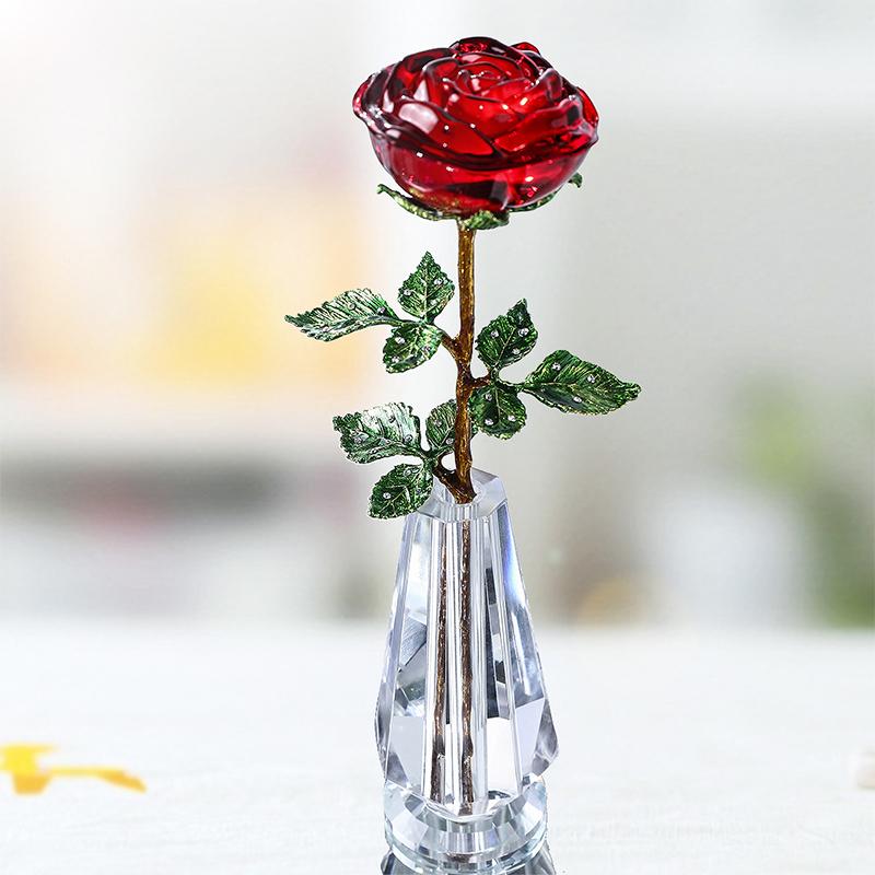 Crystal Red Rose Flower Collectible Souvenir Christmas Valentine's Day Favors Wedding Gifts For Wife Room Home Decoration