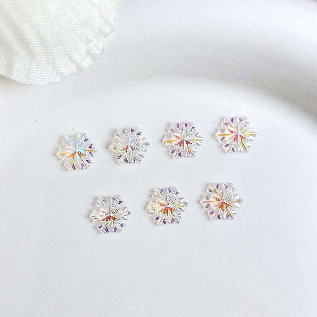 New Snowflake Nail Art Accessories Internet Celebrity Christmas Flat Double Layer White Ice Flower Resin Wearable Nail Decorations