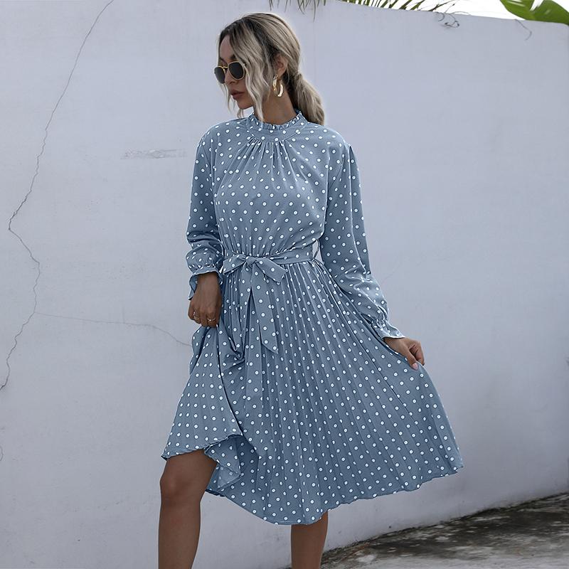 YYFS Women's Vintage Polka Dot Print Long Sleeve Slim Casual Dresses