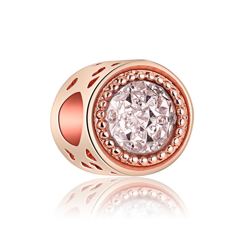 Fashion Rose Gold Plated Crystal Love Heart Flower Charms Bead Fit Original Bracelet Charm Pendants for DIY Jewelry Making
