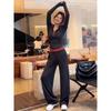 Hong Kong Retro Casual Women's Two-Piece Set: Long Sleeve Hooded Sweatshirt & High Waist Wide-Leg Pants for Spring 2026