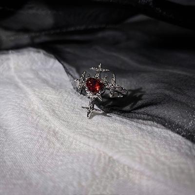 Design Sense Darkblood Cross Ring Niche Ruby Zircon Ring Personality French High-End Jewelry