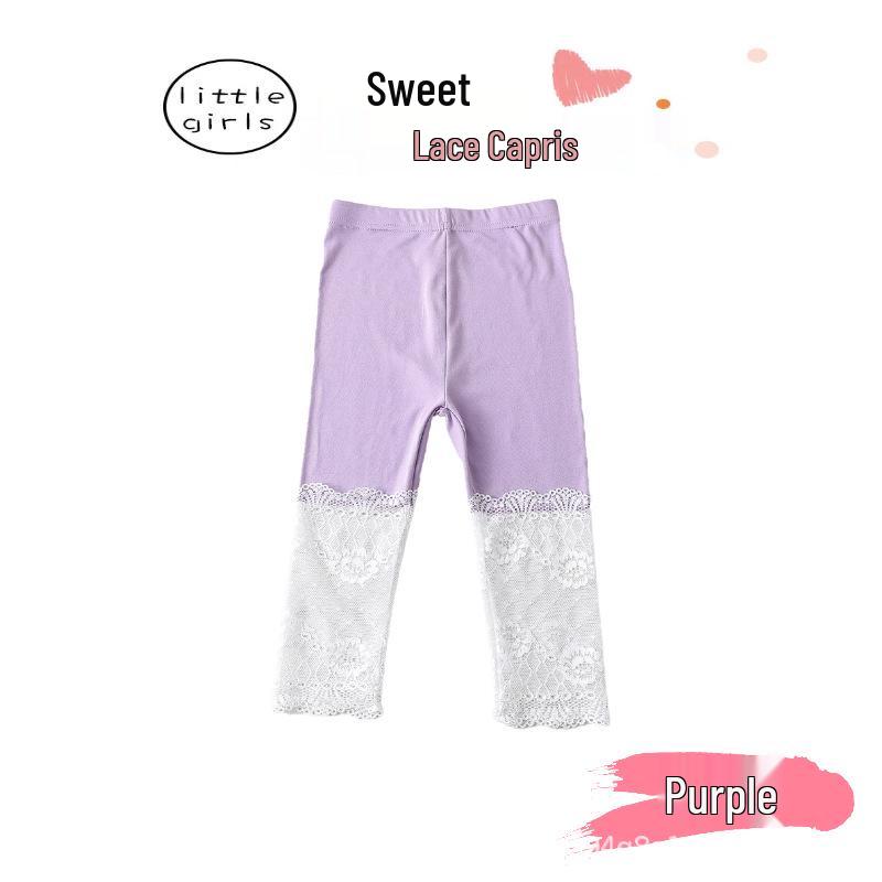 Girls' Summer Lace Trim Capri Pants - Stylish and Versatile Thin Layer
