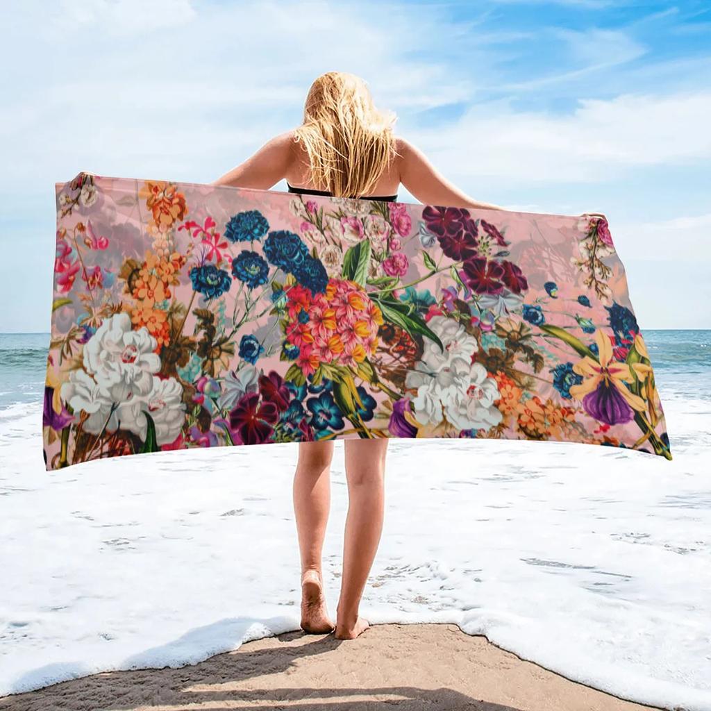 Pink Peonies Rose And Iris Quick-Dry Beach Towel Bathroom Microfiber Face Towel Outdoor Sport Swimming Camping Yoga Women Gift