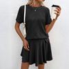 Damesmode Kleur Ronde Hals Korte Mouwen Top Broek Rok Tweedelig Pak