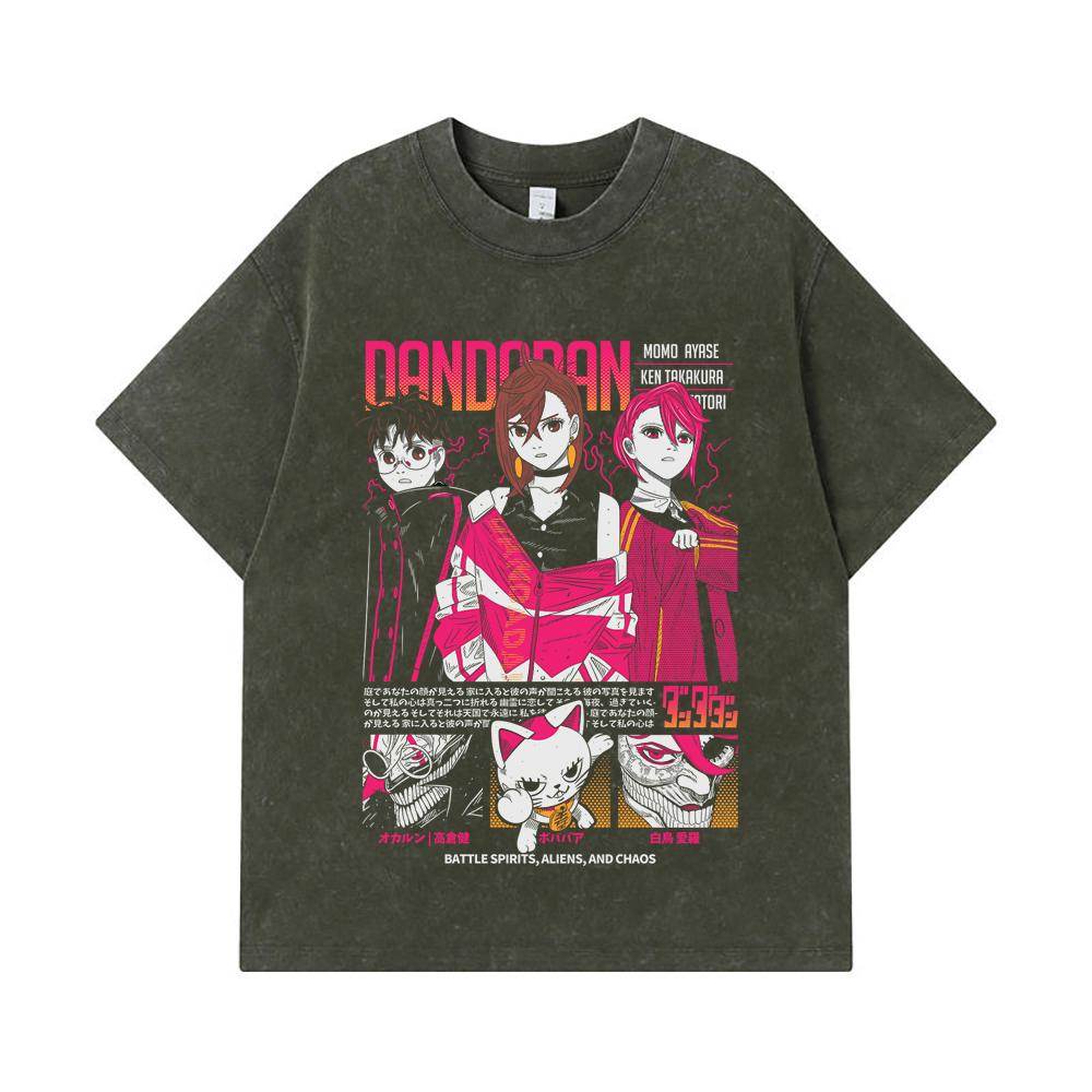 275 GSM Washed T-shirts 100% Cotton Dandadan V14 Print Unisex Heavy Cotton T Shirt S