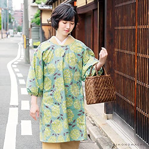 Kyoto Kimonomachi Long Apron "Green Blue Bouquet