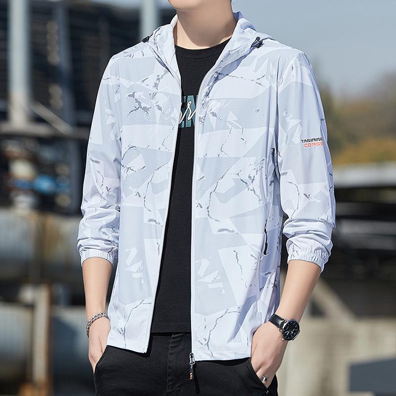 

Мужская летняя легкая куртка для рыбалки из ледяного шелка с защитой от солнца 3XL серый/белый