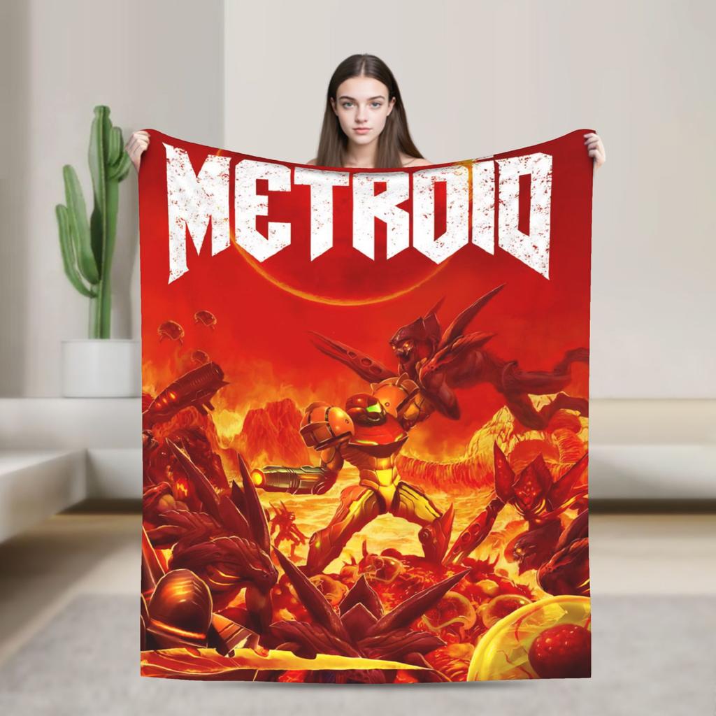 Soft Blankets Decorative Metroids Hero Game  Throw Blanket  Flannel Bedspread For Couch Chair Aesthetic Sofa Bed Cover