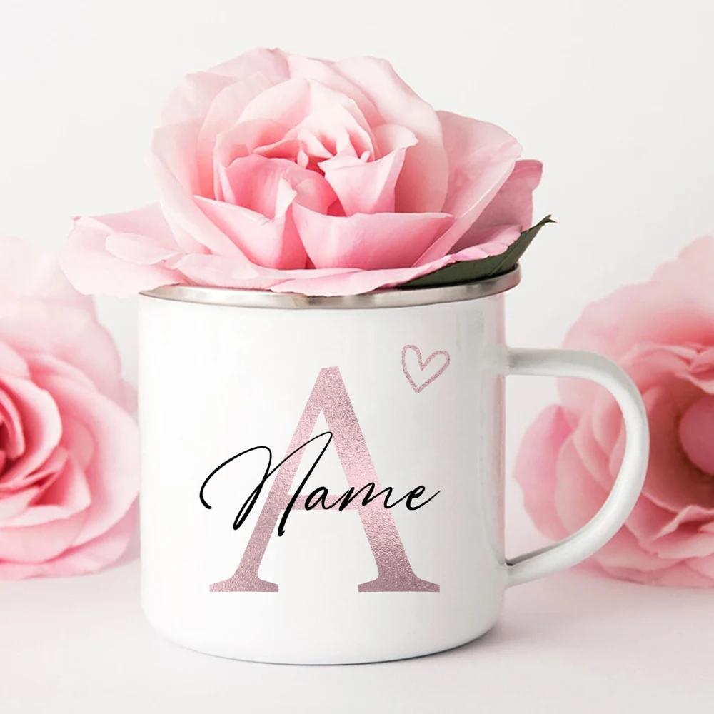 Personalisierte Tasse Herz Initial mit Namen Kaffeetasse Individuell Tee Heißschokolade Tassen Braut Brautjungfer Muttertagsgeschenke für Sie