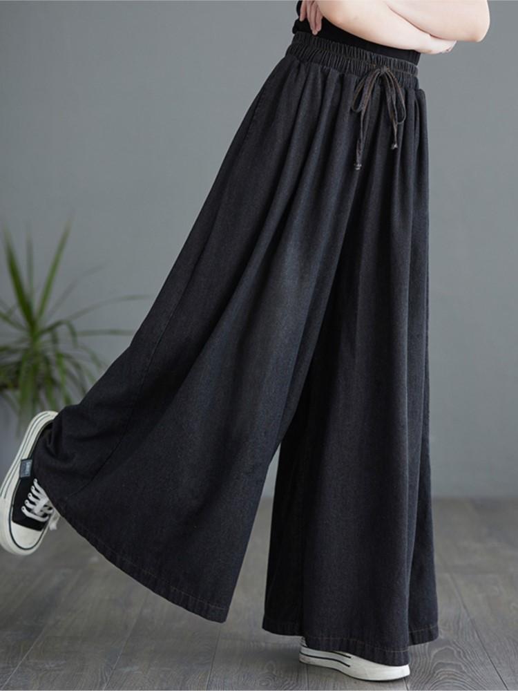 Jeans Oversized Primavera Verão Perna Larga Calça Longa Mulher Babado Plissado Moda Casual Solto Calças Femininas Cintura Alta Calça Feminina